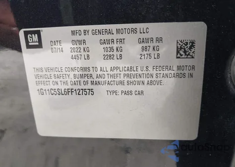 2015 Chevrolet Malibu 1Lt from USA, damaged, VIN 1G11C5SL6FF127575